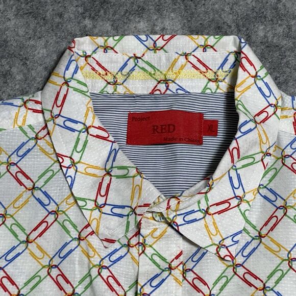 Project Red Paper Clip Allover Print Shirt Men's XL Multi Button Up Cotton - Picture 8 of 16